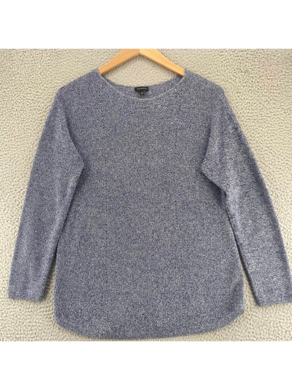 Talbots Sweater Womens Medium Navy Cotton Cashmere Blend Boat Neck Long Sleeves